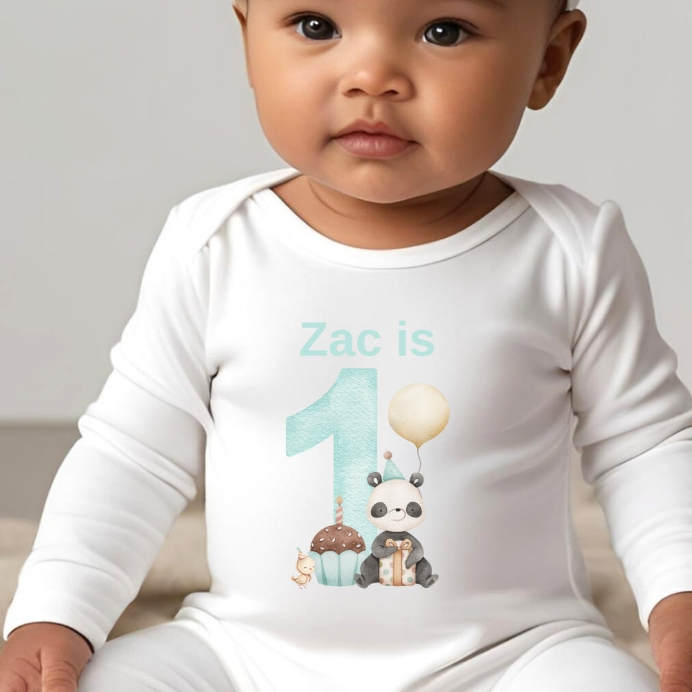 Personalised Boys First Birthday Baby Outfit: Bib, Vest, Grow