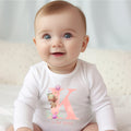 Personalised Pink Initial Teddies Baby Outfit: Bib, Vest, Baby Grow