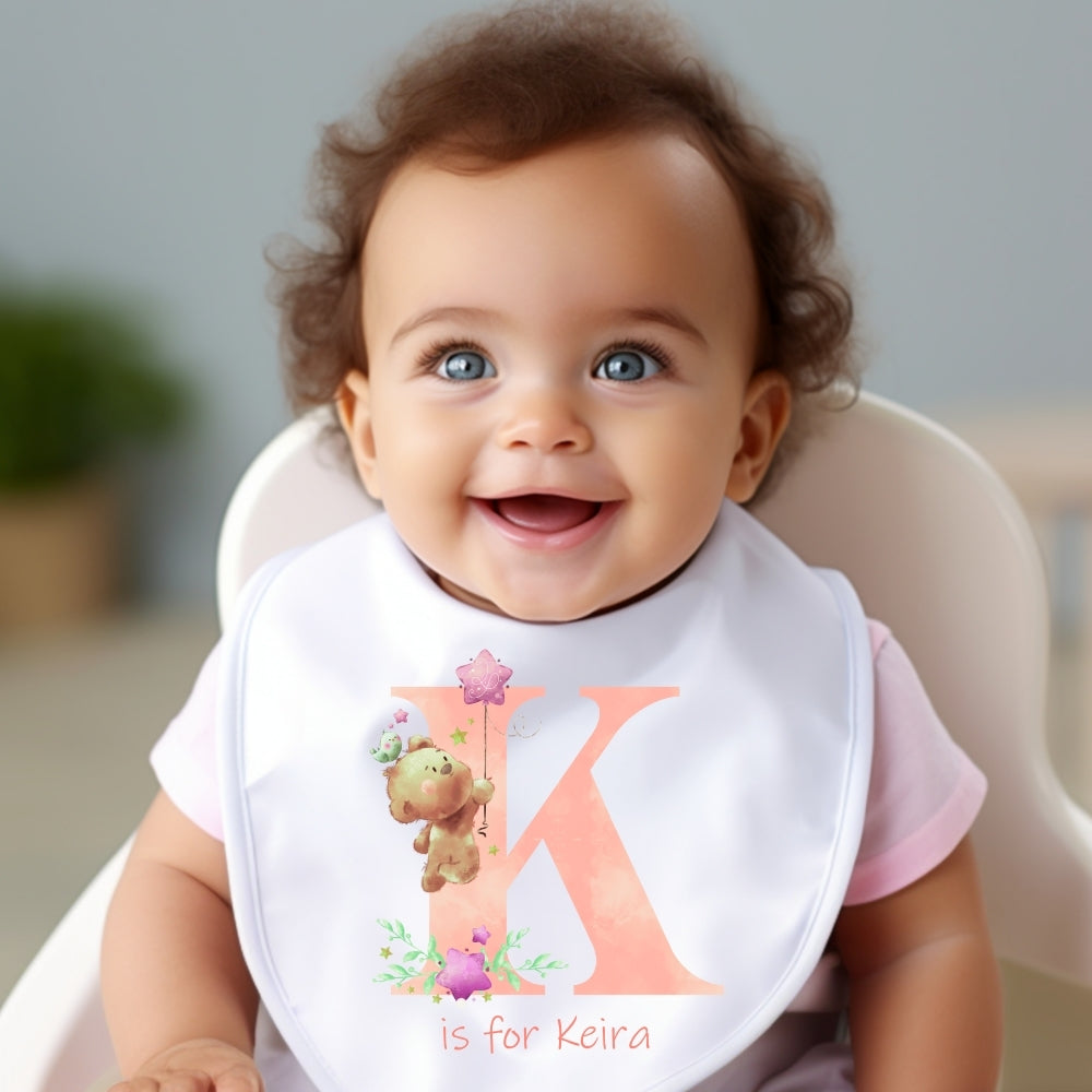 Personalised Pink Initial Teddies Baby Outfit: Bib, Vest, Baby Grow