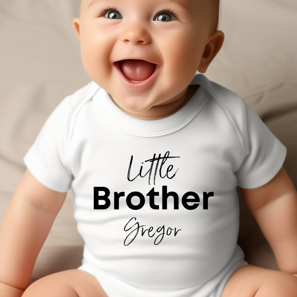 Personalised Little Brother Baby Outfit: Bib, Vest, Baby Grow