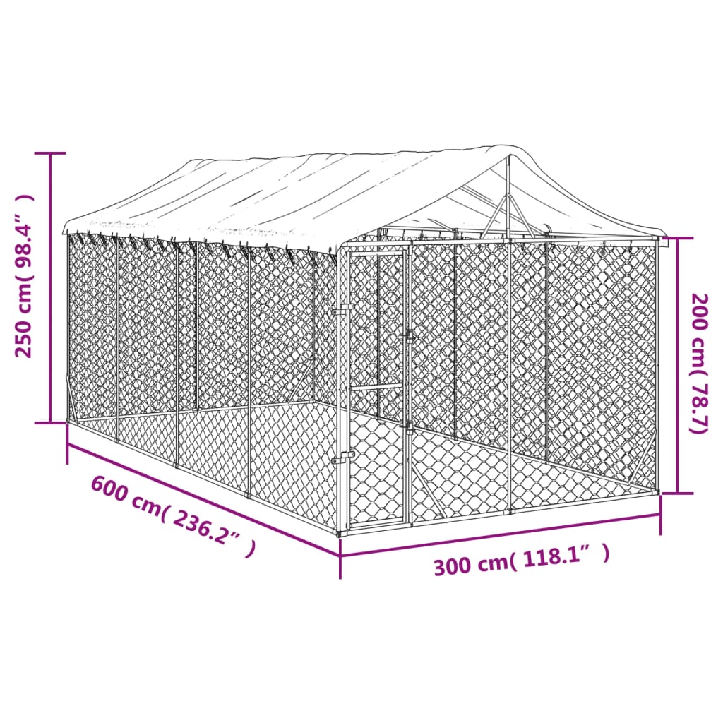 NNEVL Outdoor Dog Kennel with Roof Silver 3x6x2.5 m Galvanised Steel