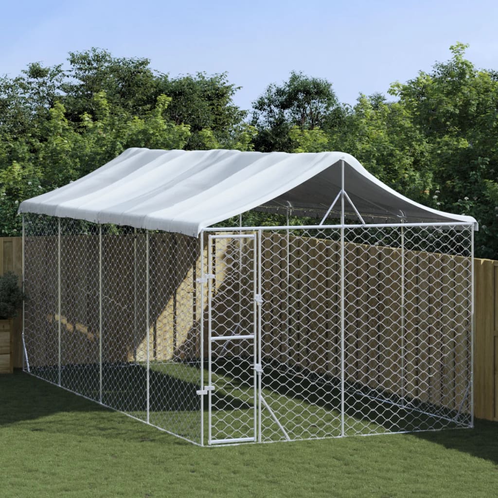 NNEVL Outdoor Dog Kennel with Roof Silver 3x6x2.5 m Galvanised Steel