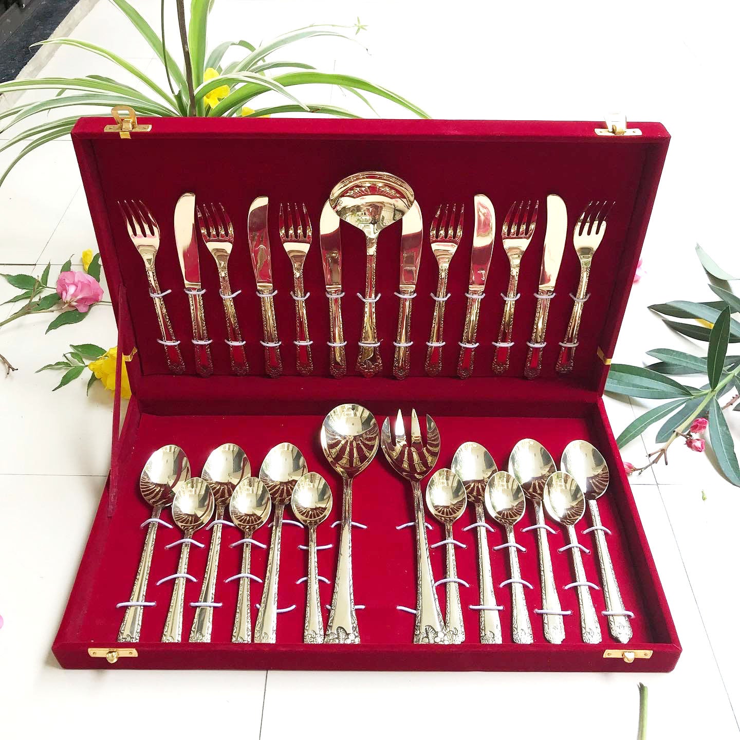 27-Piece Handcrafted Brass Cutlery Set | Premium Traditional Brass Flatware for Elegant Dining | Sustainable & Antique Finish Utensils