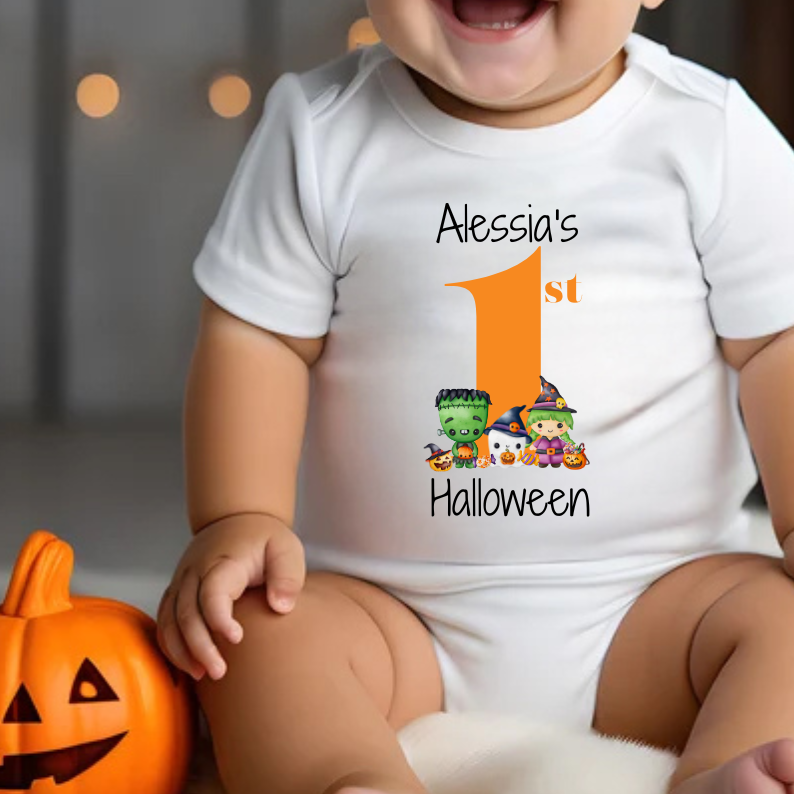 Personalised 1st Halloween Baby Outfit: Bib, Vest, Grow