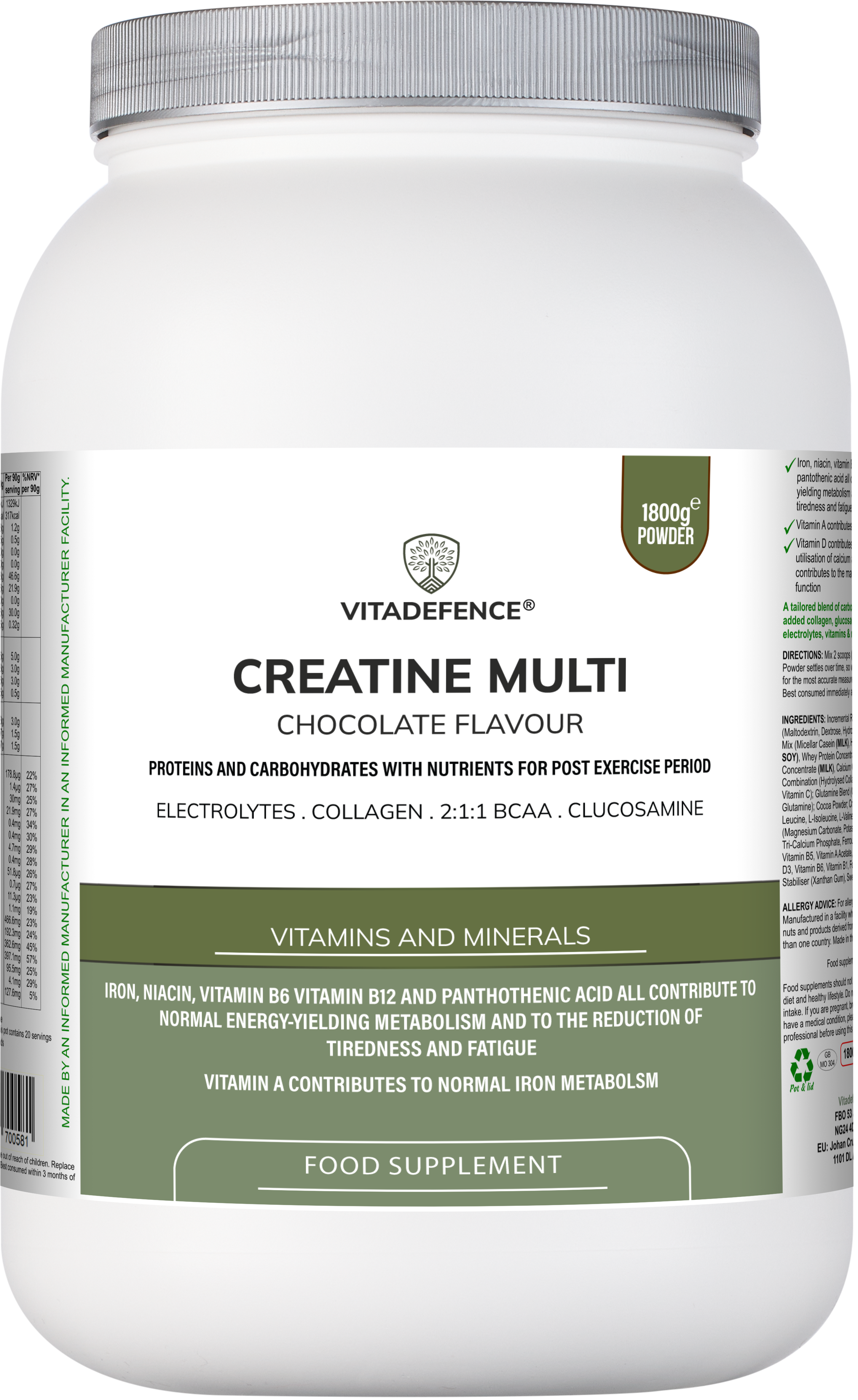 Creatine Multi | Chocolate Flavour Recovery Shake with BCAA, Collagen, Electrolytes, Vitamins & Minerals – 1.8 kg