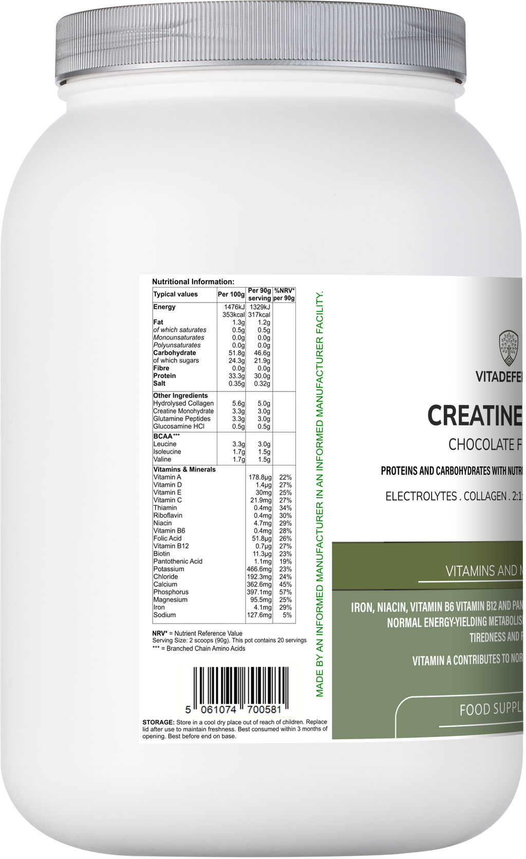 Creatine Multi | Chocolate Flavour Recovery Shake with BCAA, Collagen, Electrolytes, Vitamins & Minerals – 1.8 kg