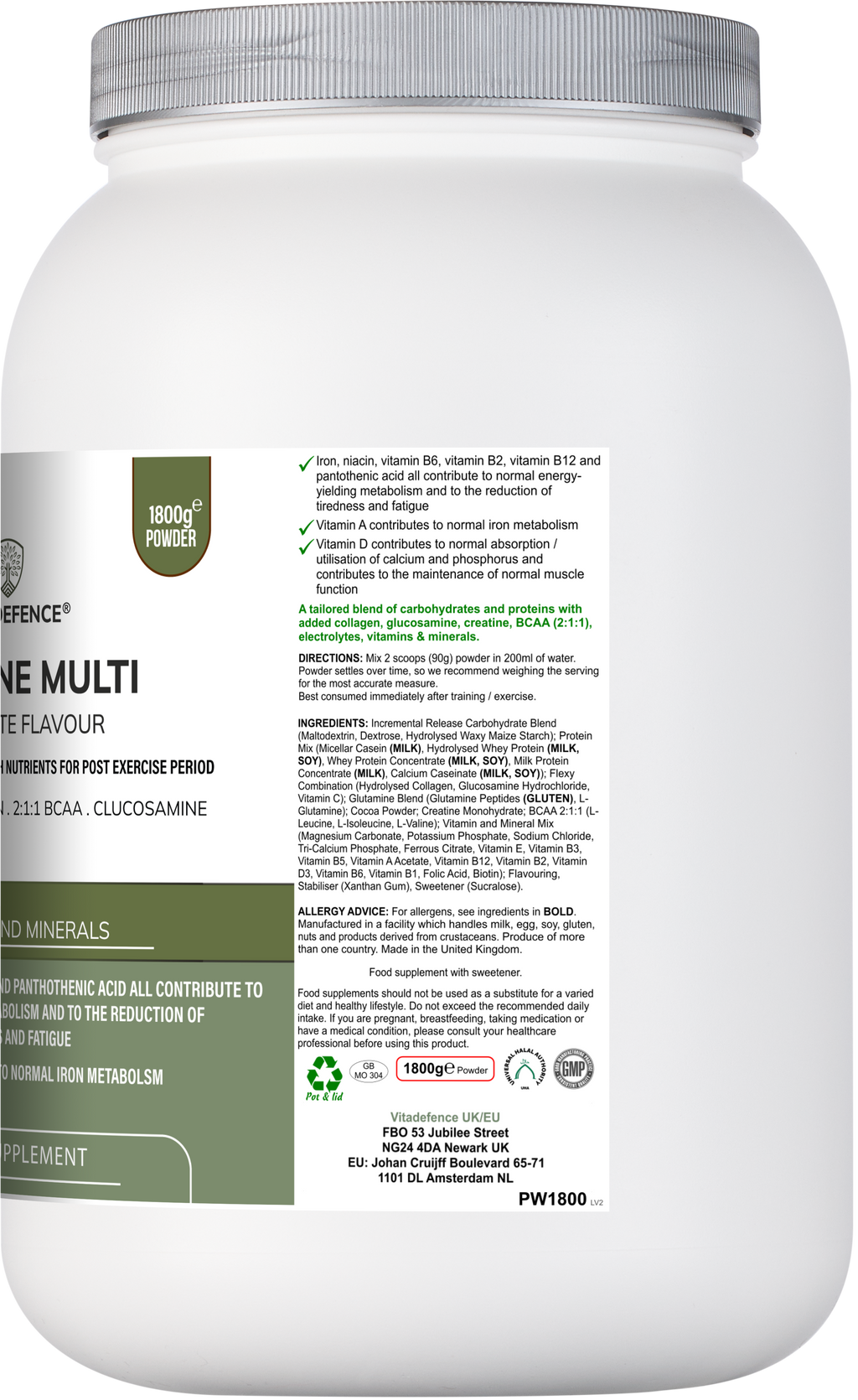 Creatine Multi | Chocolate Flavour Recovery Shake with BCAA, Collagen, Electrolytes, Vitamins & Minerals – 1.8 kg