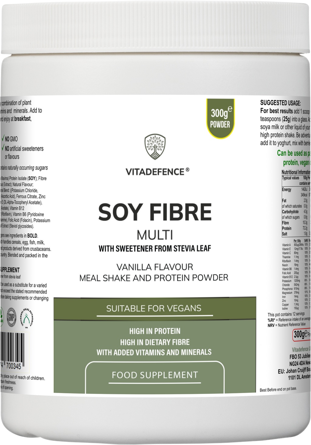 Soy Fibre Multi | Vanilla Flavour Protein Powder with Vitamins & Minerals – 300 g