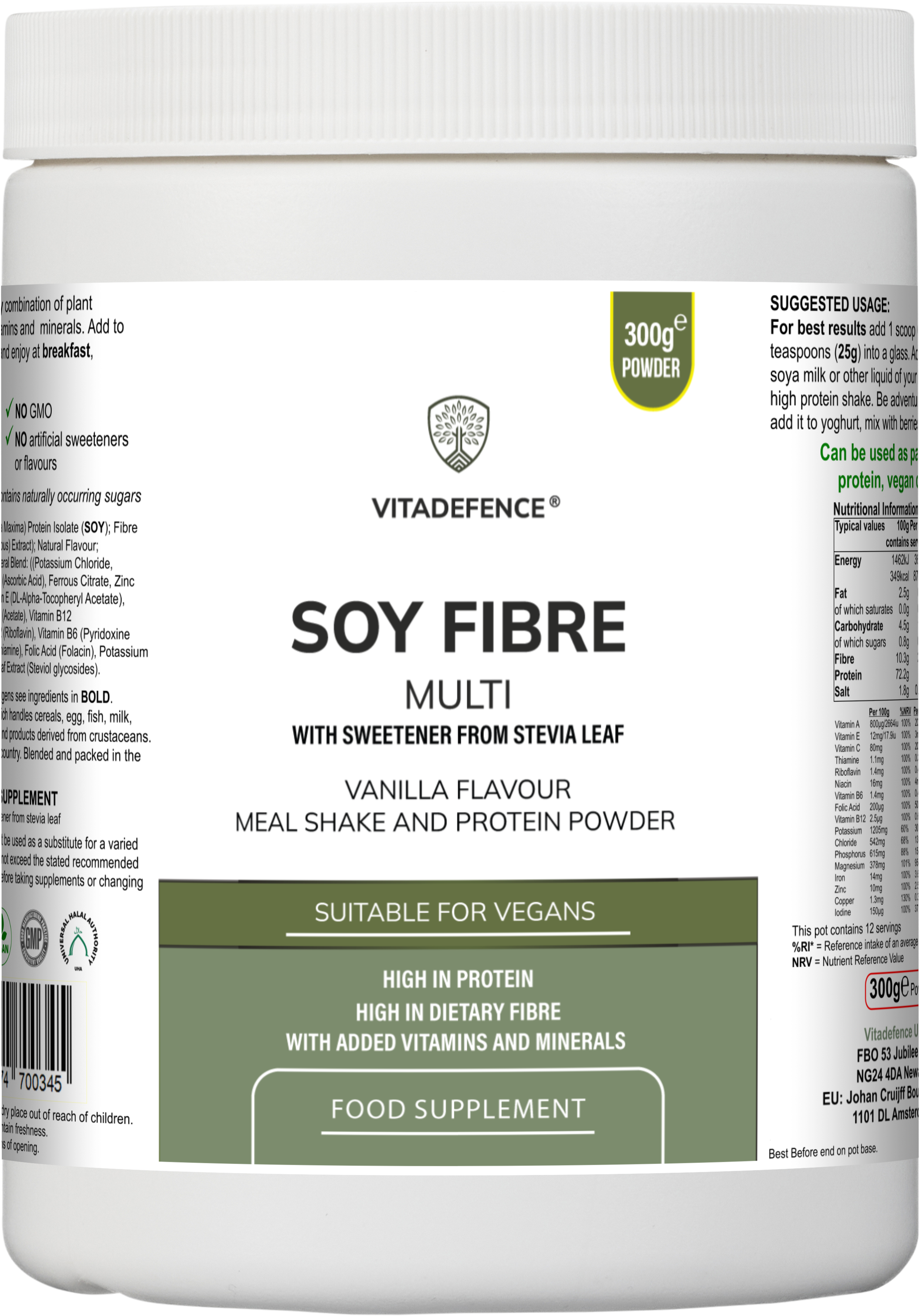 Soy Fibre Multi | Vanilla Flavour Protein Powder with Vitamins & Minerals – 300 g