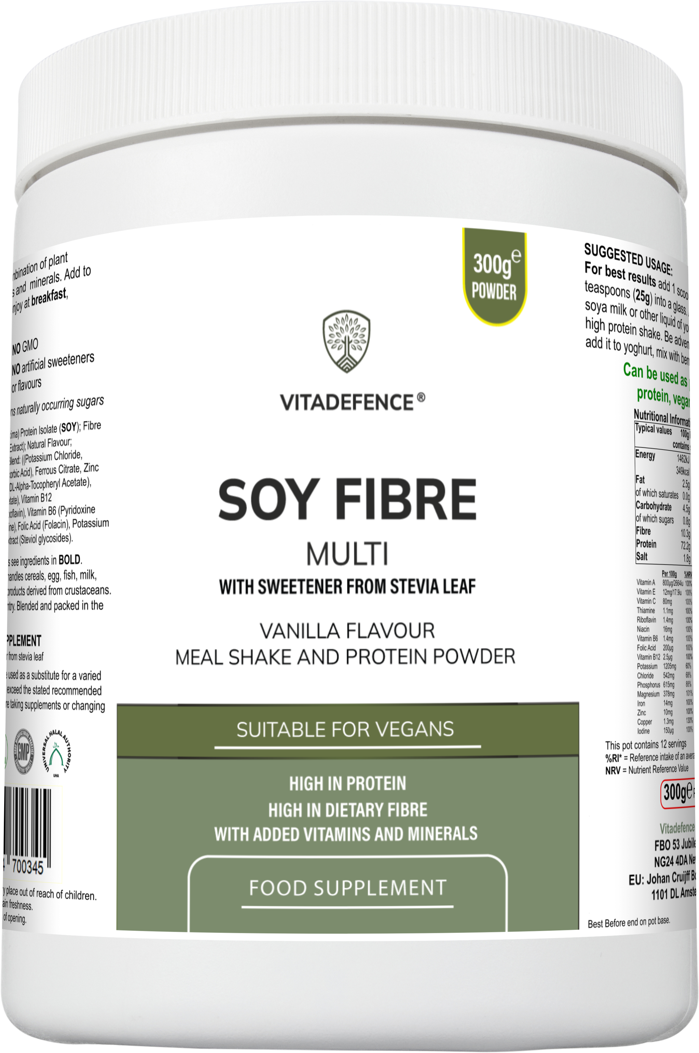 Soy Fibre Multi | Vanilla Flavour Protein Powder with Vitamins & Minerals – 300 g