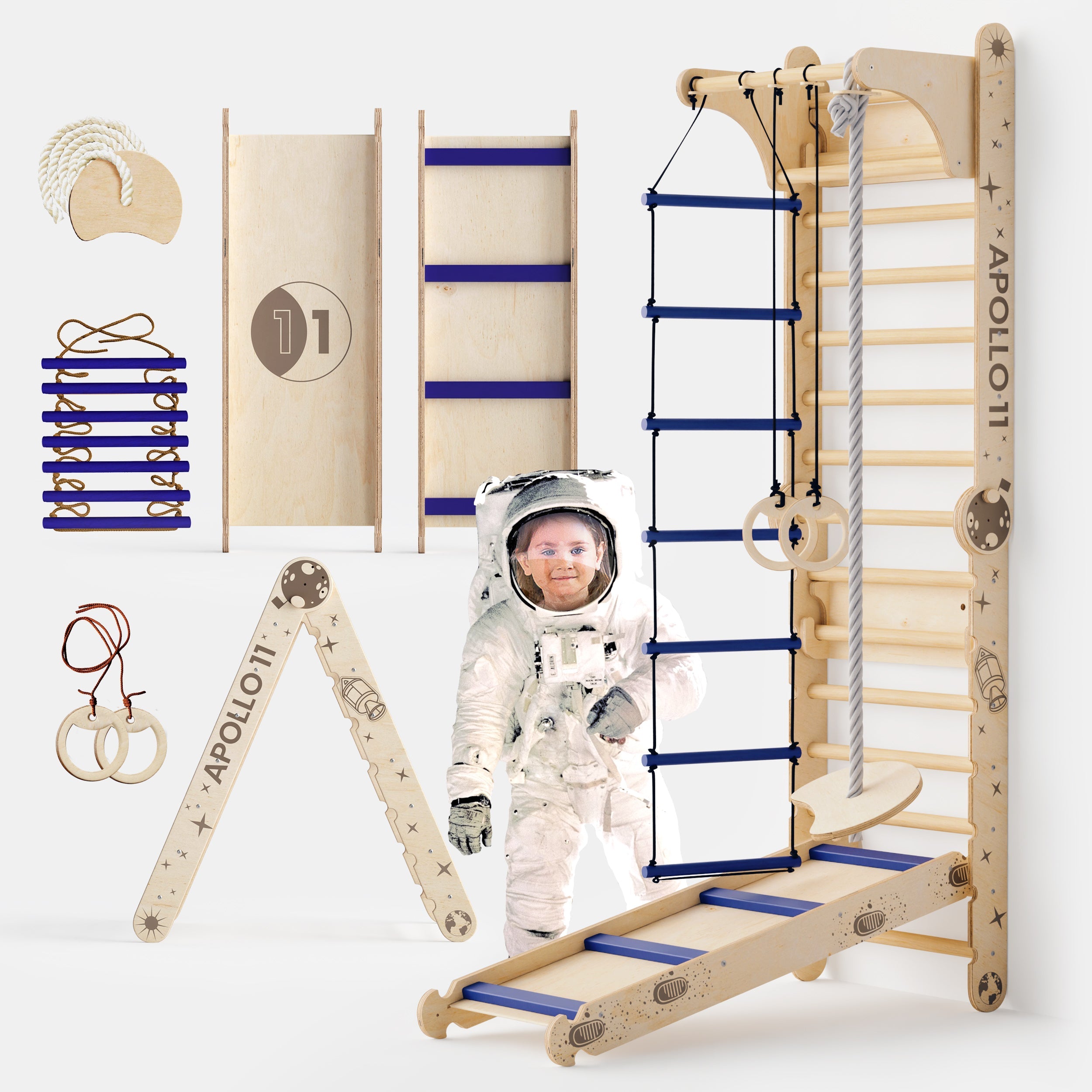 Apollo Swedish Wall / Climbing ladder for Little Austronauts + Moon swing Set + Slide Board
