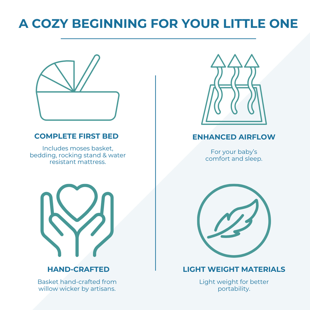 Blue Dimple Grey Wicker Baby Moses Basket With Stand