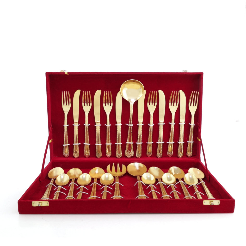 27-Piece Handcrafted Brass Cutlery Set | Premium Traditional Brass Flatware for Elegant Dining | Sustainable & Antique Finish Utensils
