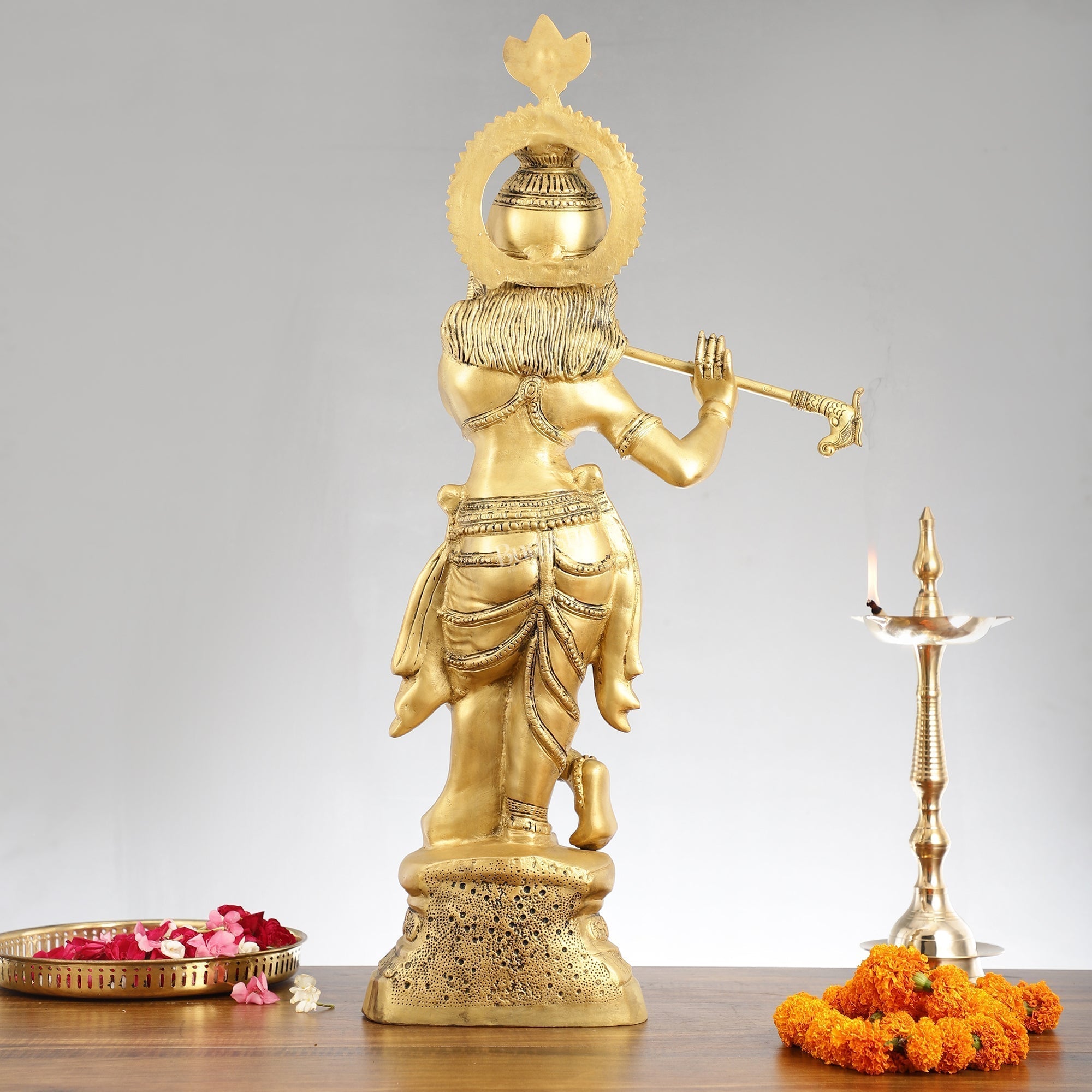 Brass Ever-smiling Krishna Playing Flute Statue | Height 28 Inch | span Embrace divine