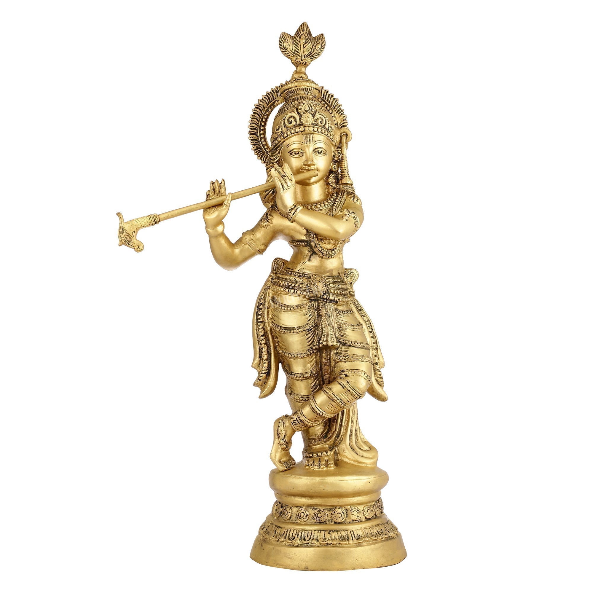 Brass Ever-smiling Krishna Playing Flute Statue | Height 28 Inch | span Embrace divine