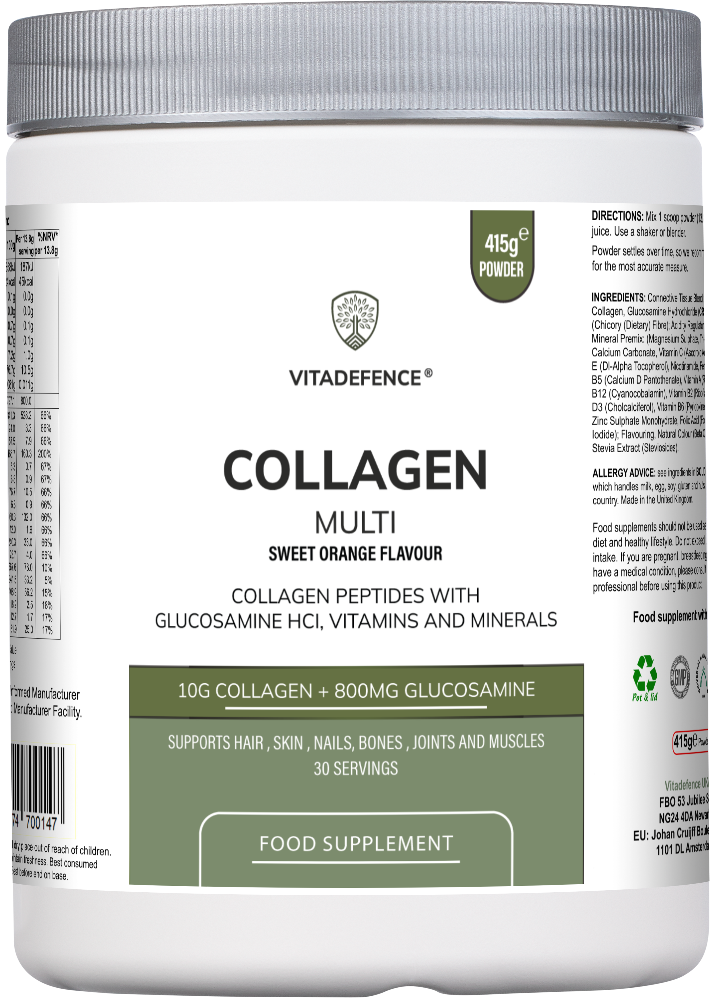 Collagen Multi | Orange Flavour Powder with Glucosamine, Vitamins & Minerals – 415 g