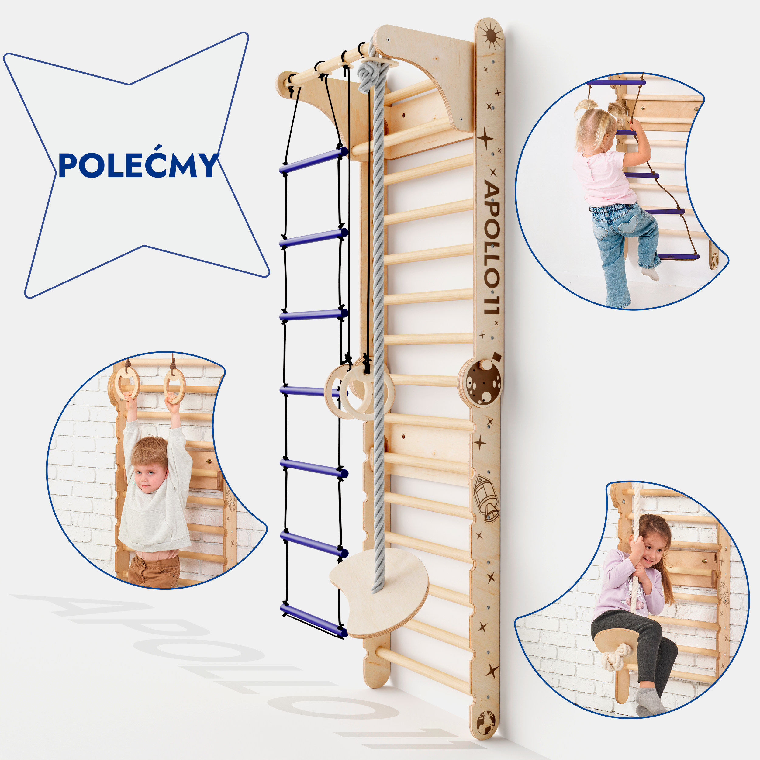 Apollo Swedish Wall / Climbing ladder for Little Austronauts + Moon swing Set + Slide Board